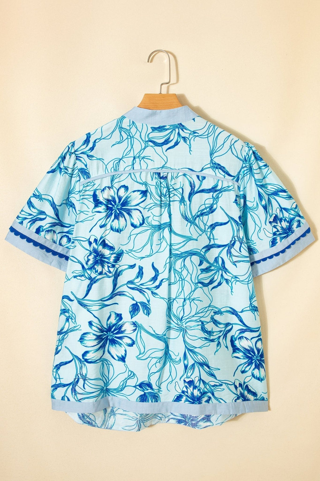 Plus Size Scallop Trim Floral Short Sleeve Blouse - Rooted & Reckless Co.