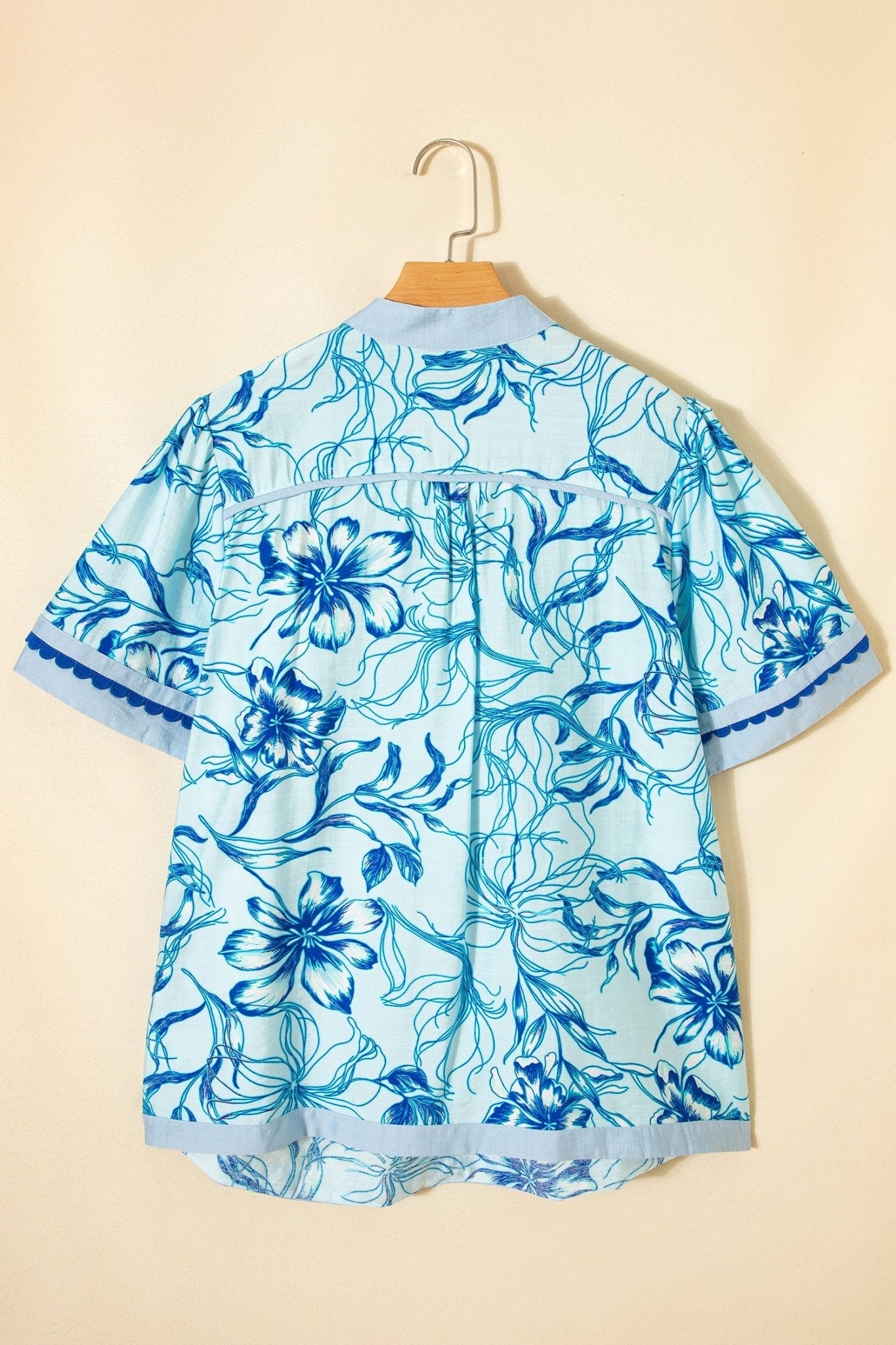 Plus Size Scallop Trim Floral Short Sleeve Blouse - Rooted & Reckless Co.