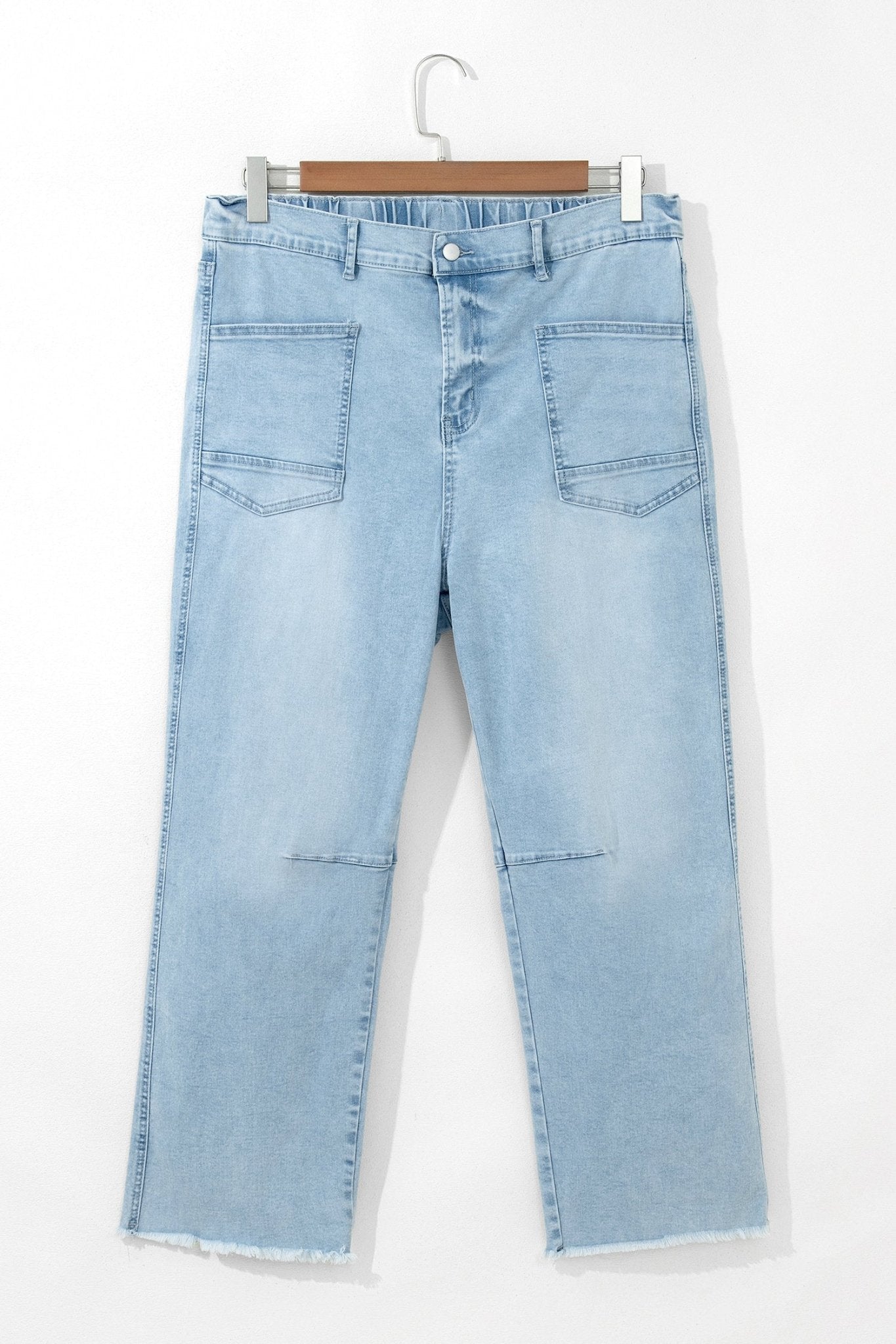 Plus Size Seam Patch Pocket Raw Cut Jeans - Rooted & Reckless Co.