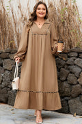 Plus Size Smocked V-Neck Leopard Piping Maxi Dress - Rooted & Reckless Co.