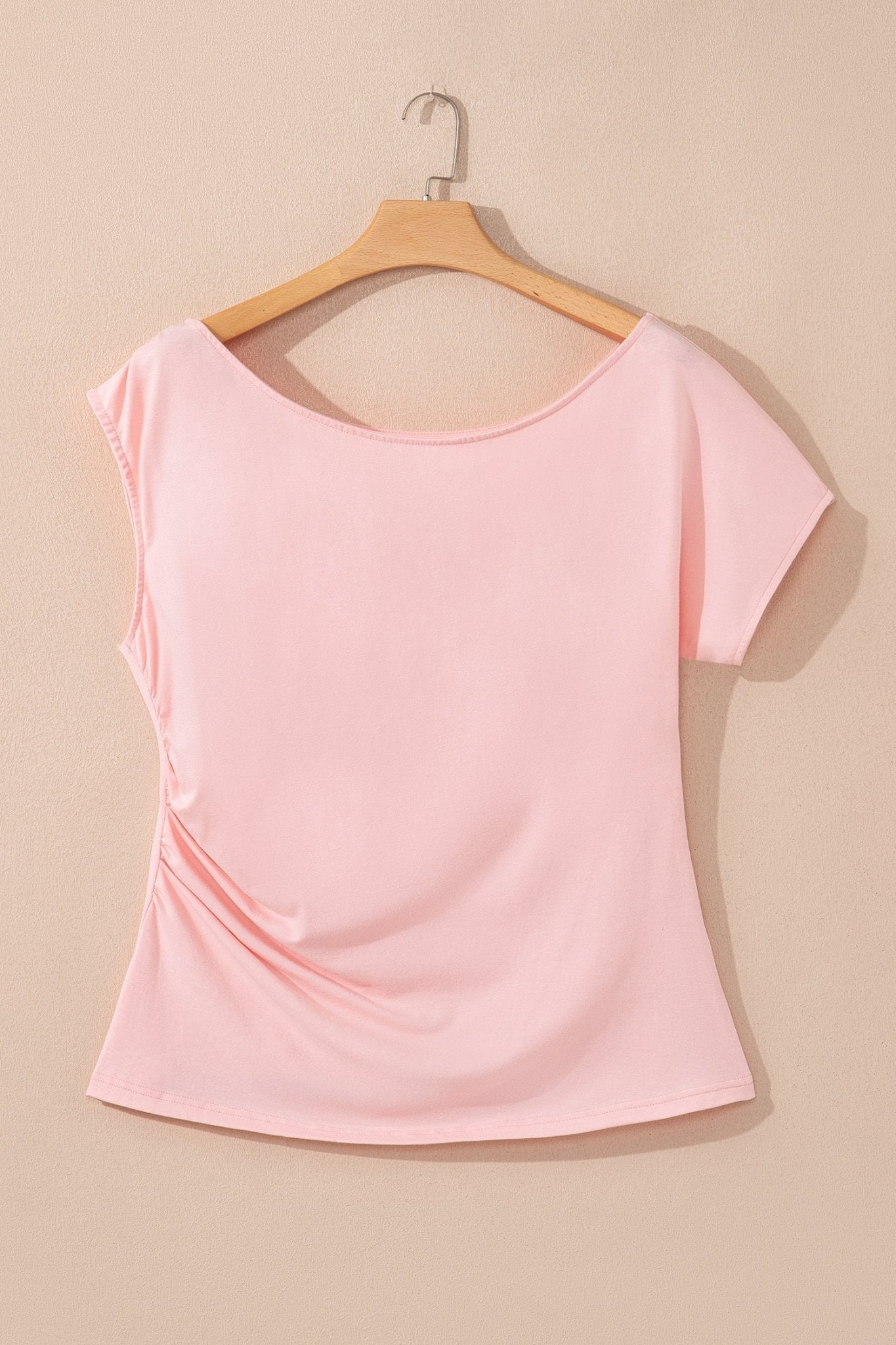 Plus Size Solid Asymmetric Neck Short Sleeve Blouse - Rooted & Reckless Co.