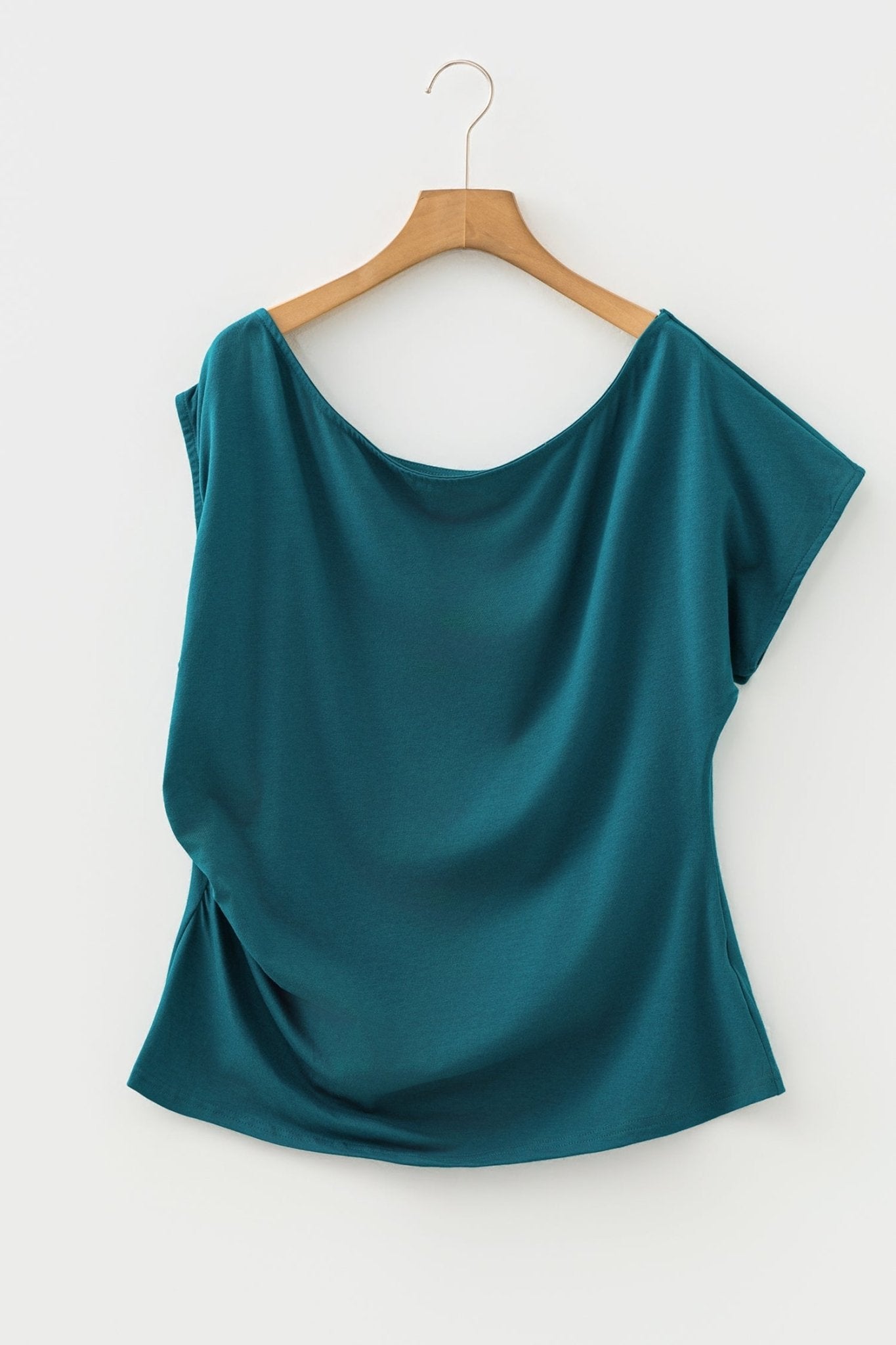 Plus Size Solid Asymmetric Neck Short Sleeve Blouse - Rooted & Reckless Co.