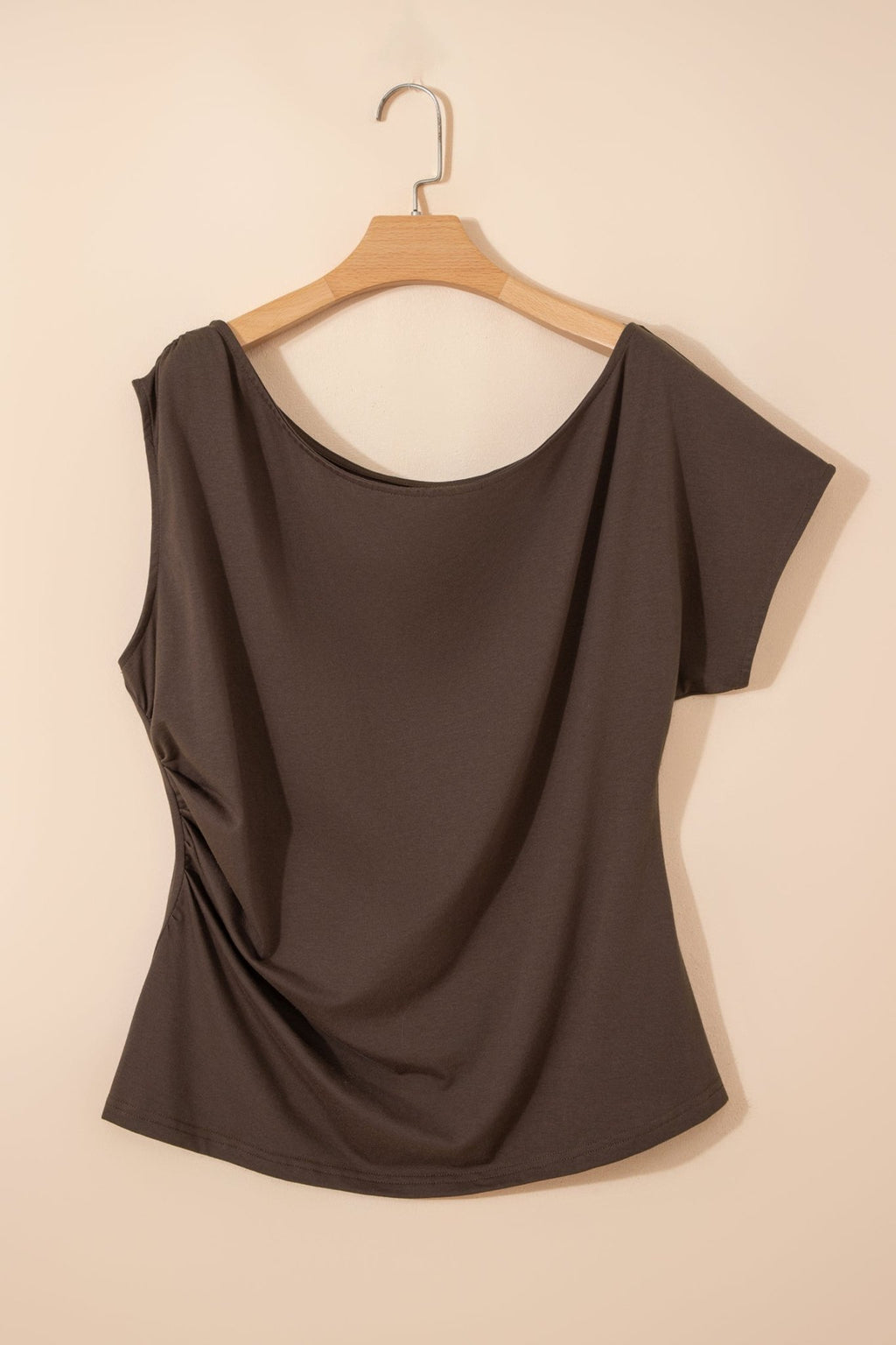 Plus Size Solid Asymmetric Neck Short Sleeve Blouse - Rooted & Reckless Co.