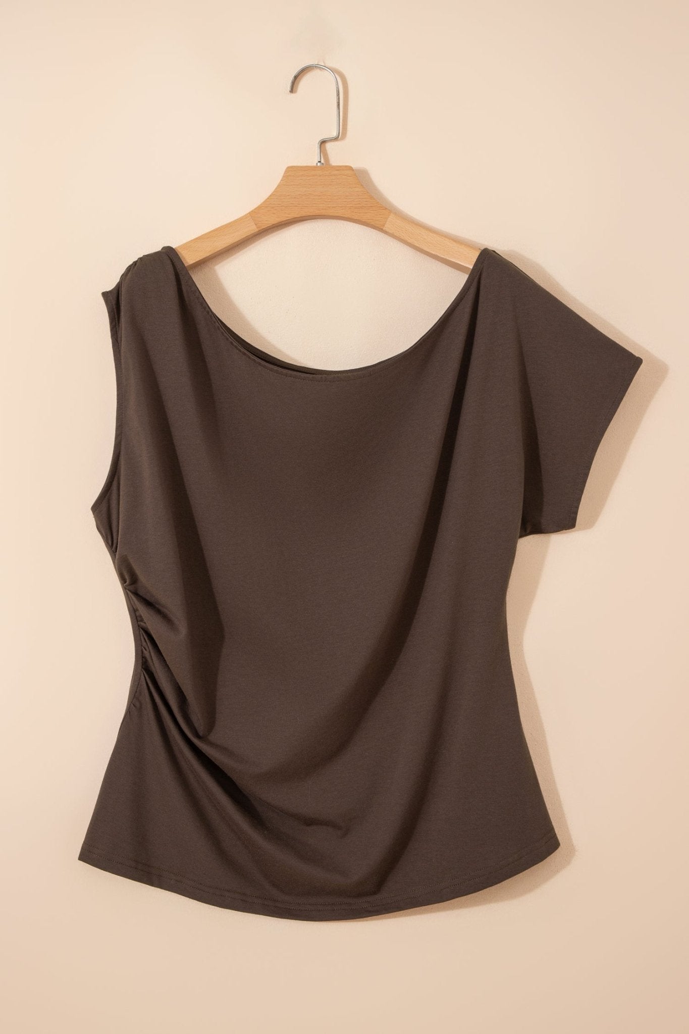 Plus Size Solid Asymmetric Neck Short Sleeve Blouse - Rooted & Reckless Co.