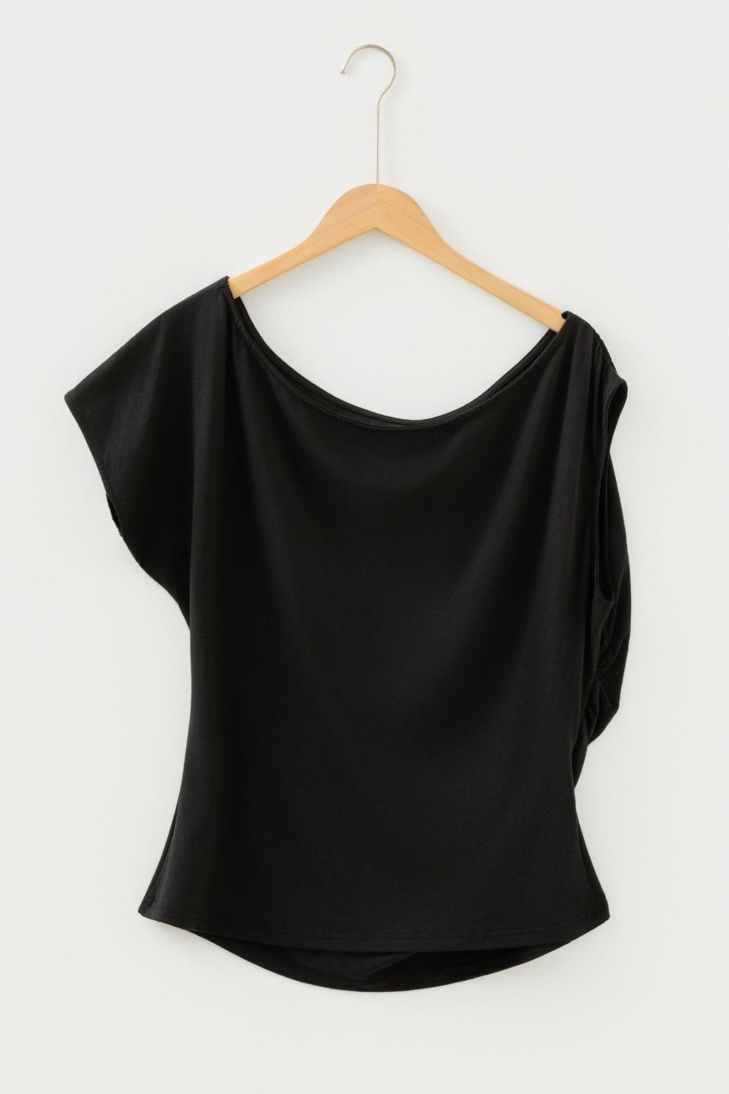 Plus Size Solid Asymmetric Neck Short Sleeve Blouse - Rooted & Reckless Co.