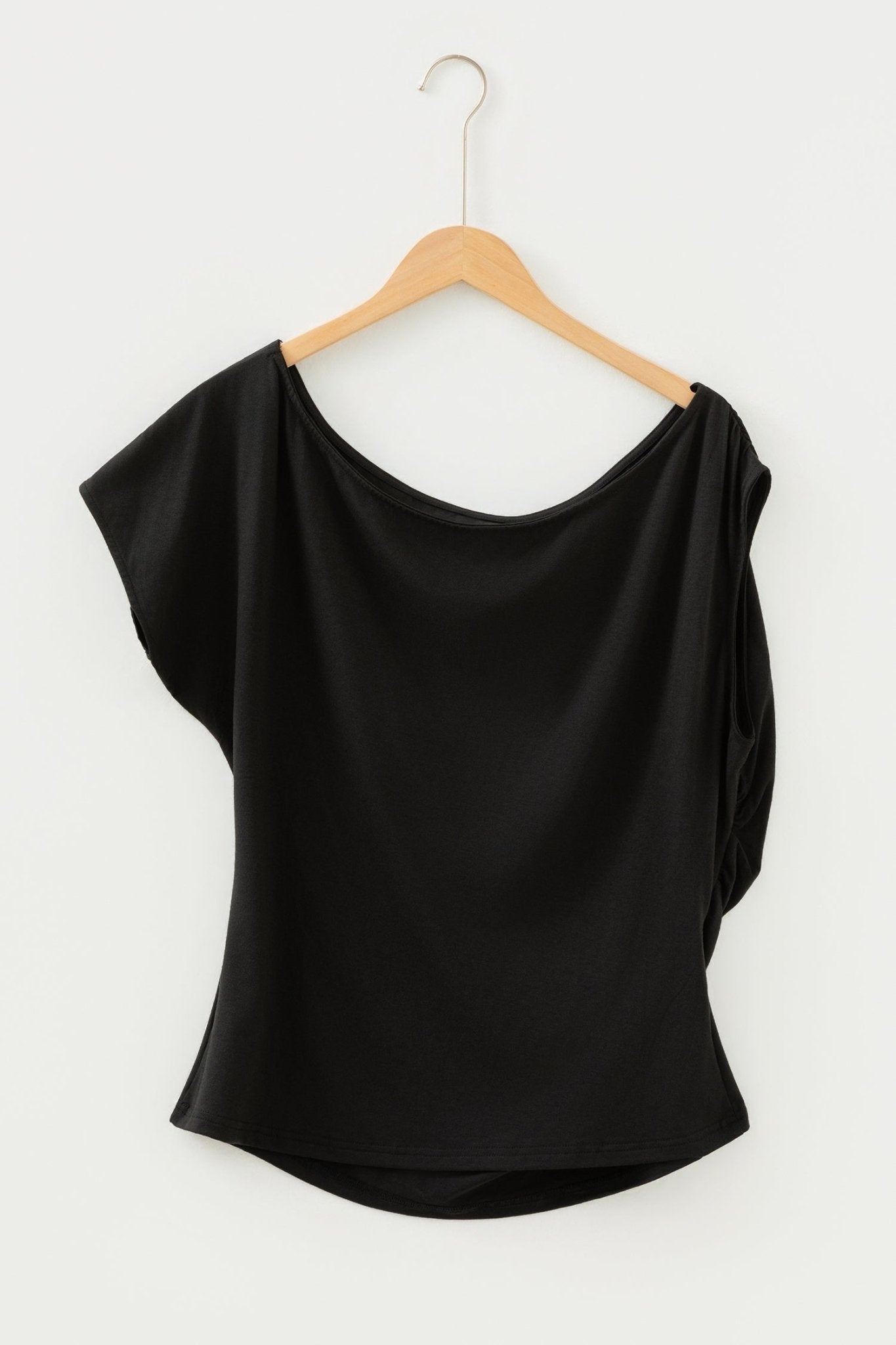 Plus Size Solid Asymmetric Neck Short Sleeve Blouse - Rooted & Reckless Co.