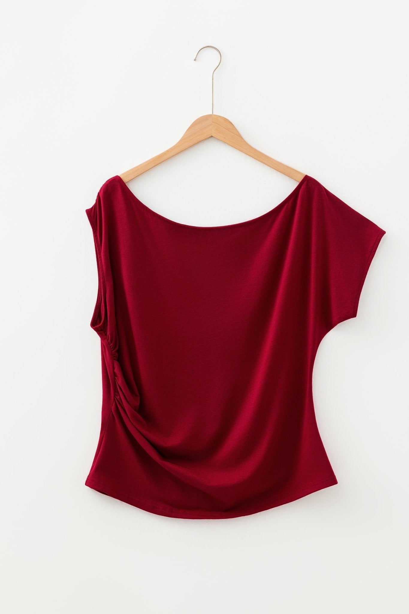 Plus Size Solid Asymmetric Neck Short Sleeve Blouse - Rooted & Reckless Co.