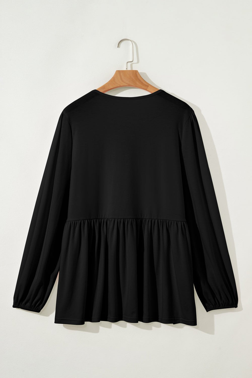Plus Size Solid Bow Tie Front Long Sleeve Blouse - Rooted & Reckless Co.