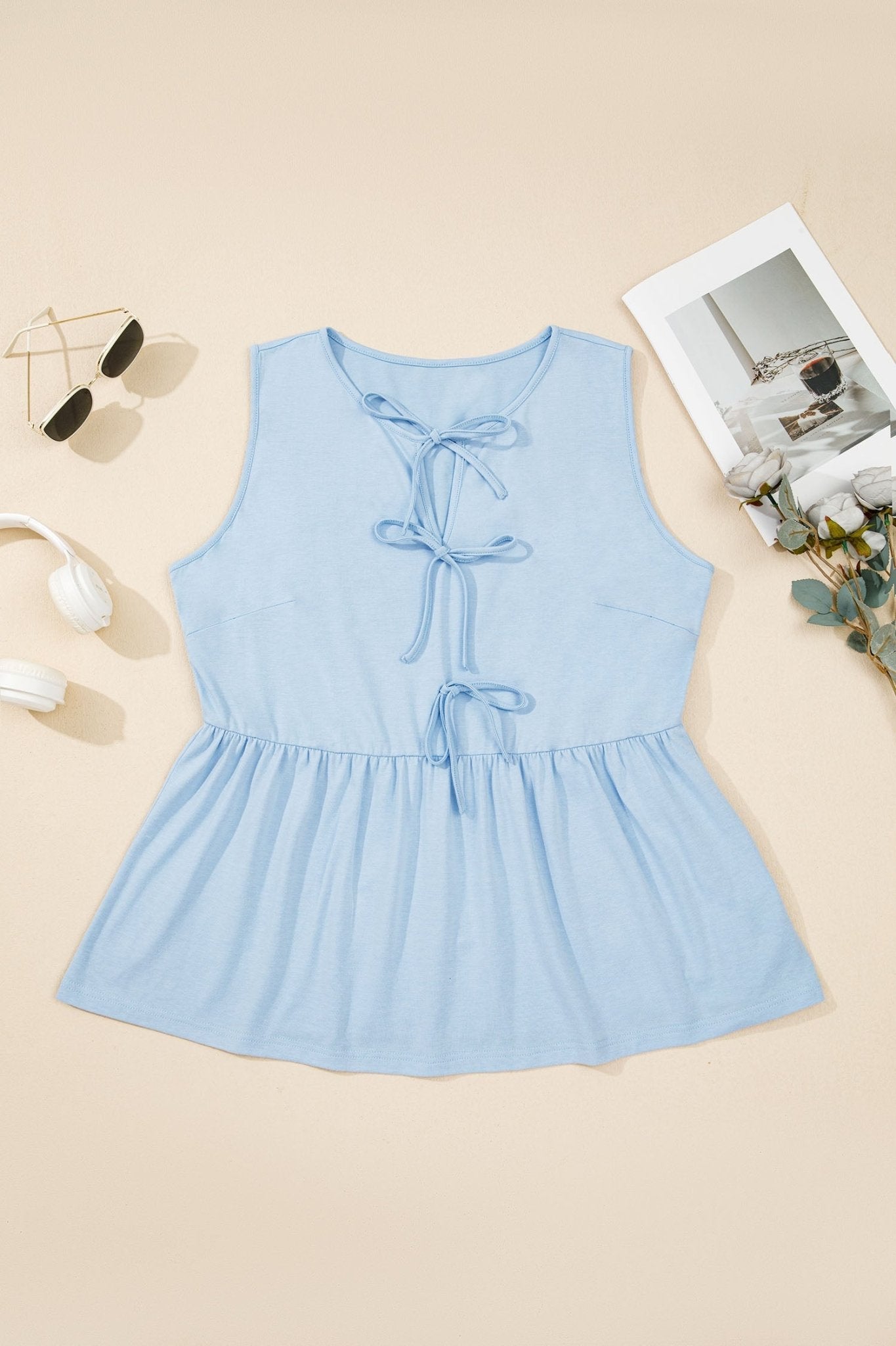 Plus Size Solid Bow-Tie Peplum Tank Top - Rooted & Reckless Co.