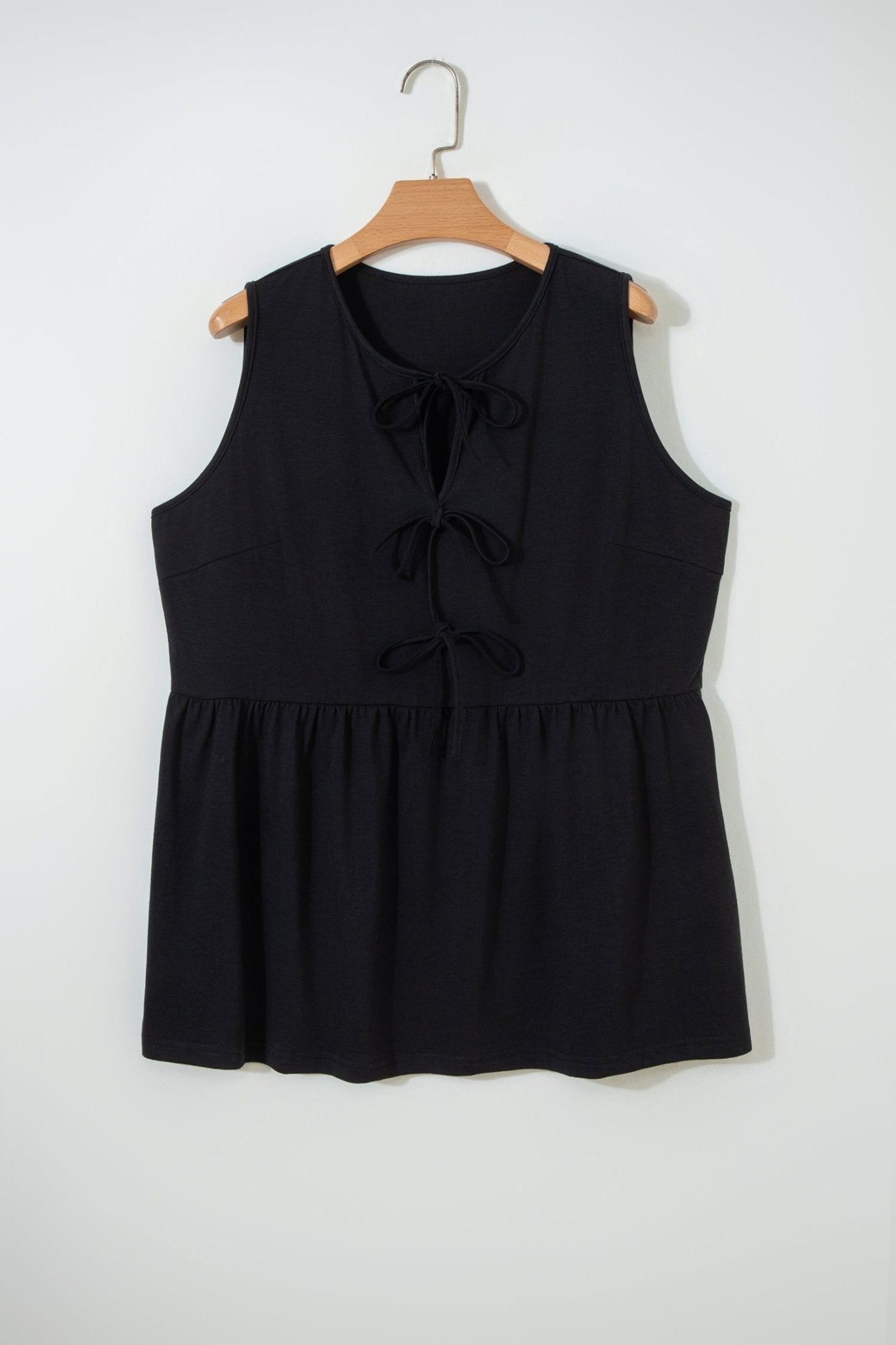Plus Size Solid Bow-Tie Peplum Tank Top - Rooted & Reckless Co.