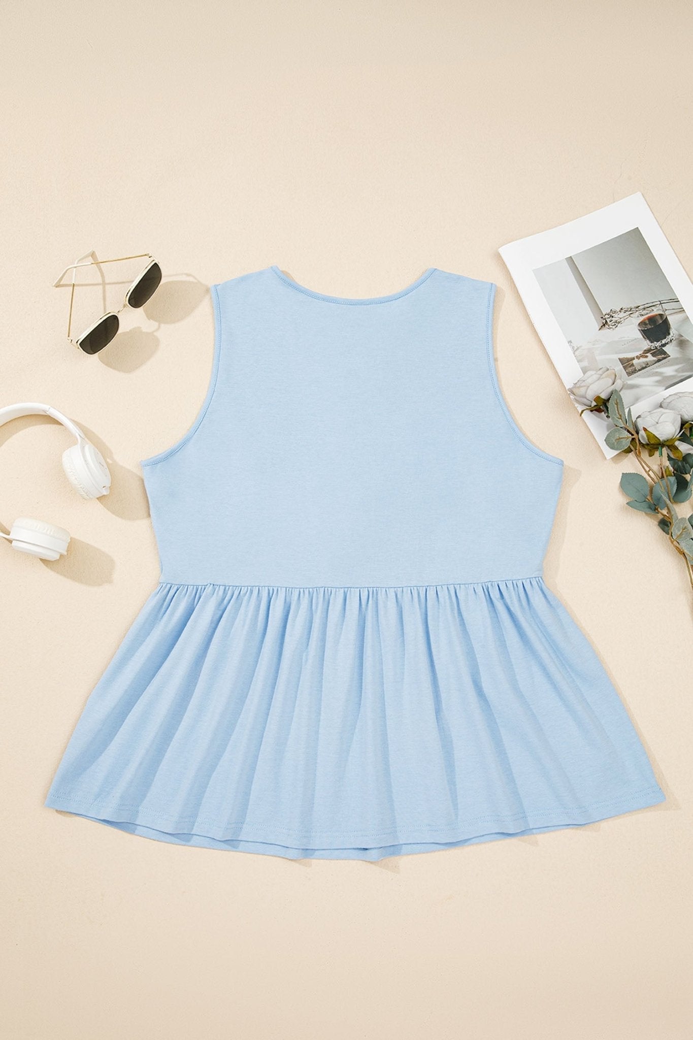 Plus Size Solid Bow-Tie Peplum Tank Top - Rooted & Reckless Co.