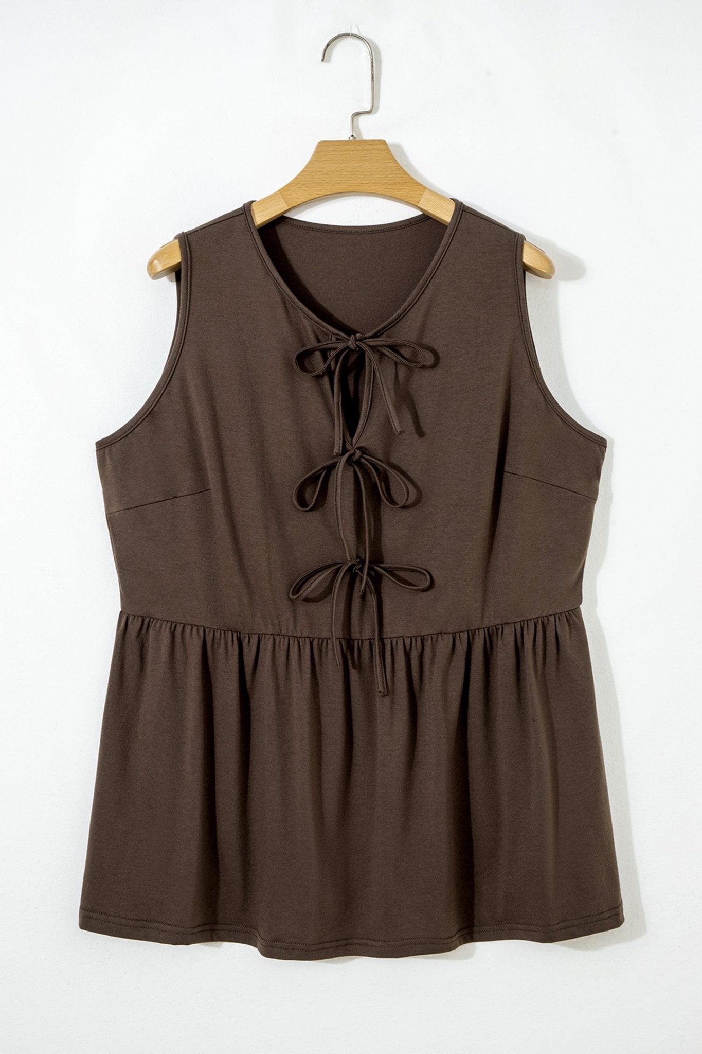 Plus Size Solid Bow-Tie Peplum Tank Top - Rooted & Reckless Co.