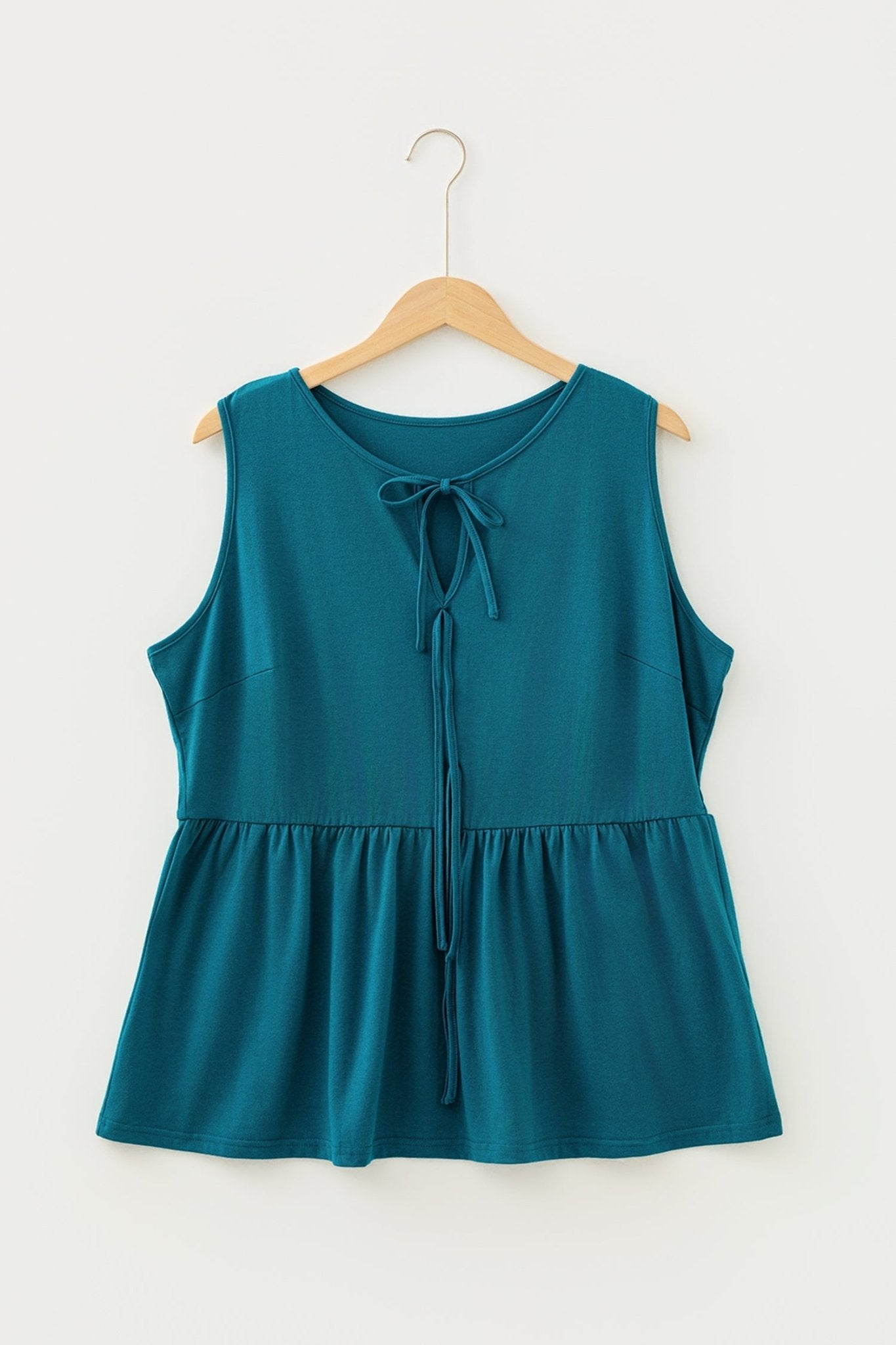 Plus Size Solid Bow-Tie Peplum Tank Top - Rooted & Reckless Co.