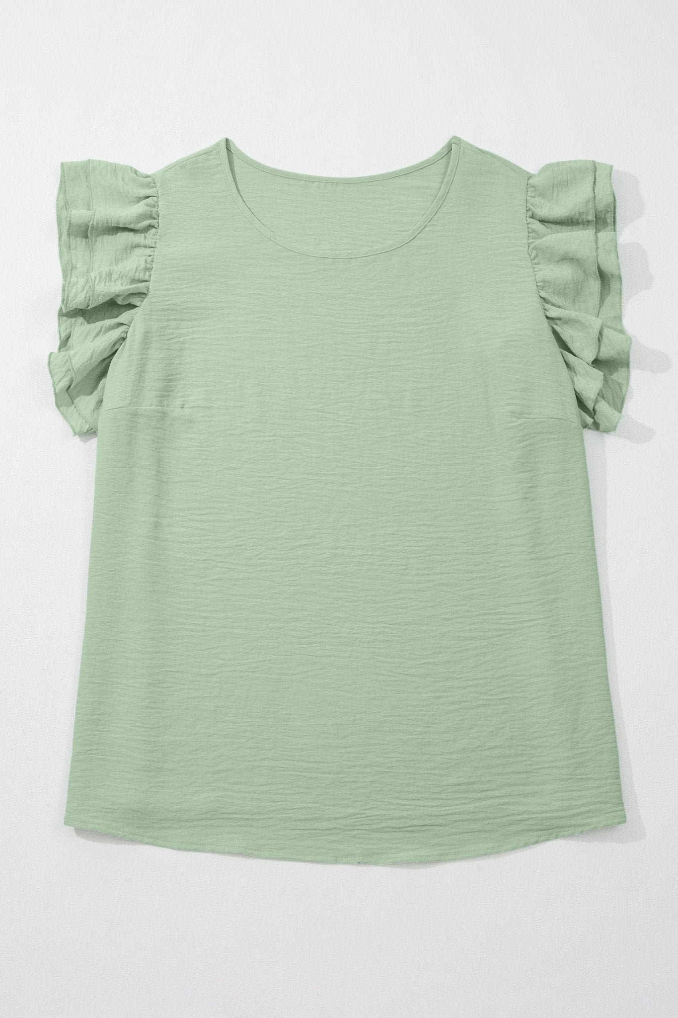 Plus Size Solid Crew Neck Ruffle Sleeve Top - Rooted & Reckless Co.