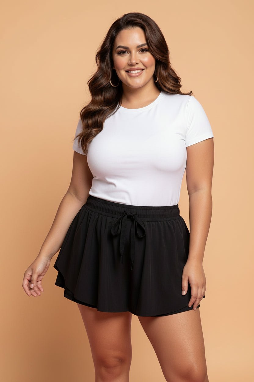 Plus Size Solid Drawstring Waist Lined Skort - Rooted & Reckless Co.