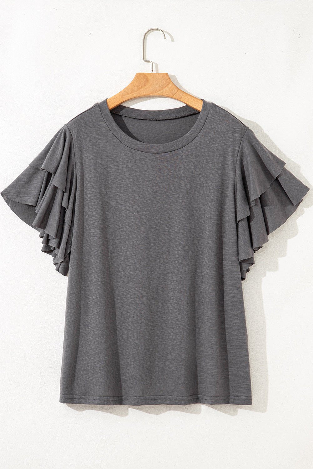 Plus Size Solid Layered Ruffle Short Sleeve Top - Rooted & Reckless Co.