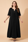 Plus Size Solid Notched Neck Short Sleeve Dress - Rooted & Reckless Co.