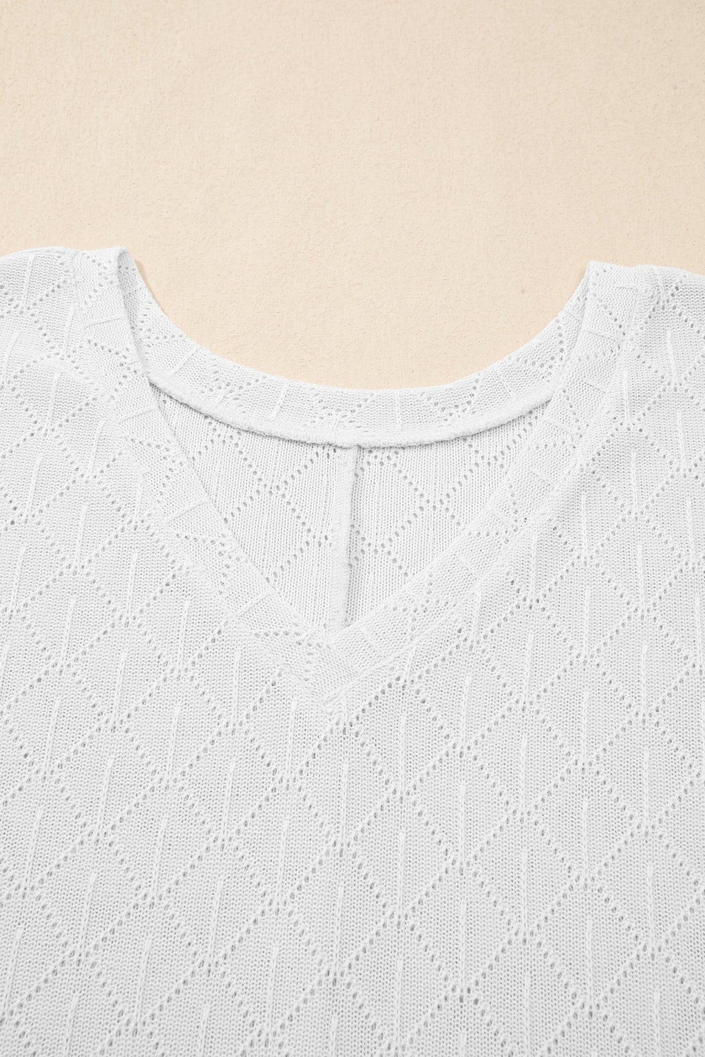 Plus Size Solid Pointelle Knit Rhombus V-Neck Top - Rooted & Reckless Co.