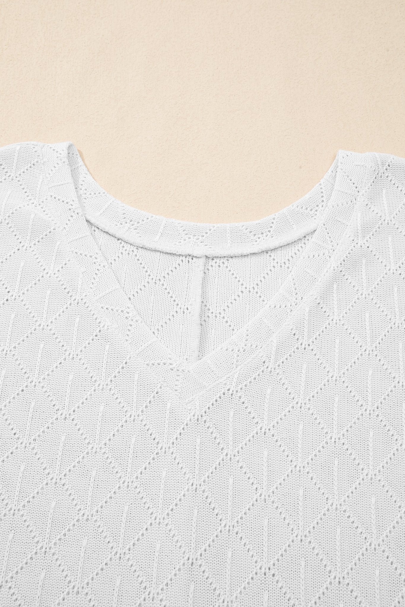 Plus Size Solid Pointelle Knit Rhombus V-Neck Top - Rooted & Reckless Co.