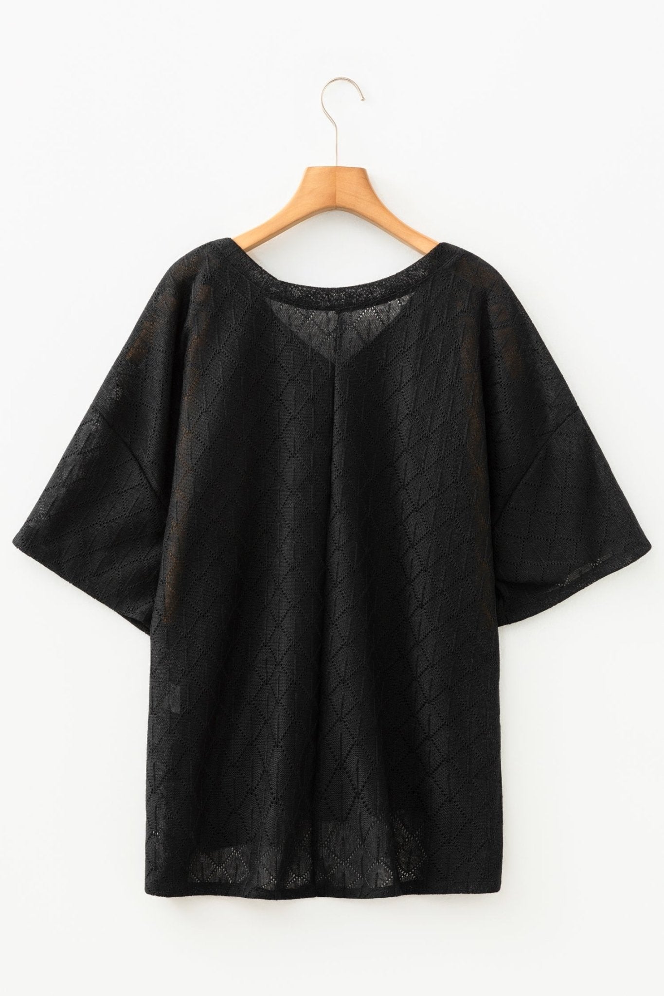 Plus Size Solid Pointelle Knit Rhombus V-Neck Top - Rooted & Reckless Co.