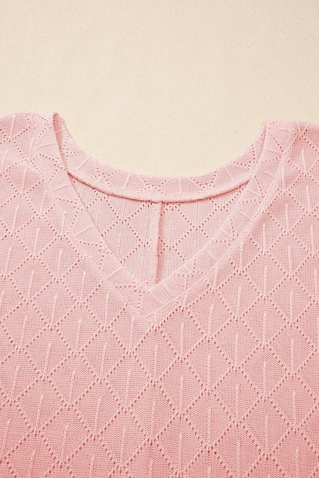 Plus Size Solid Pointelle Knit Rhombus V-Neck Top - Rooted & Reckless Co.