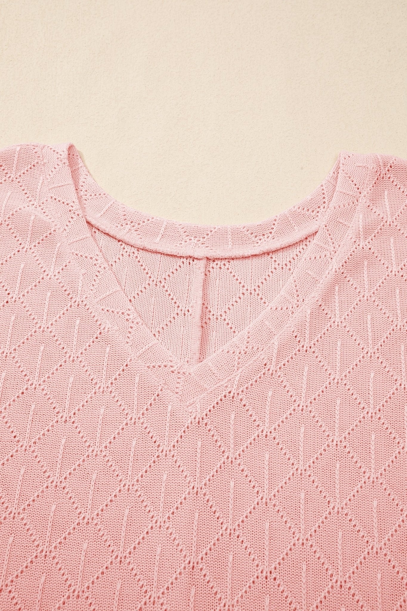 Plus Size Solid Pointelle Knit Rhombus V-Neck Top - Rooted & Reckless Co.