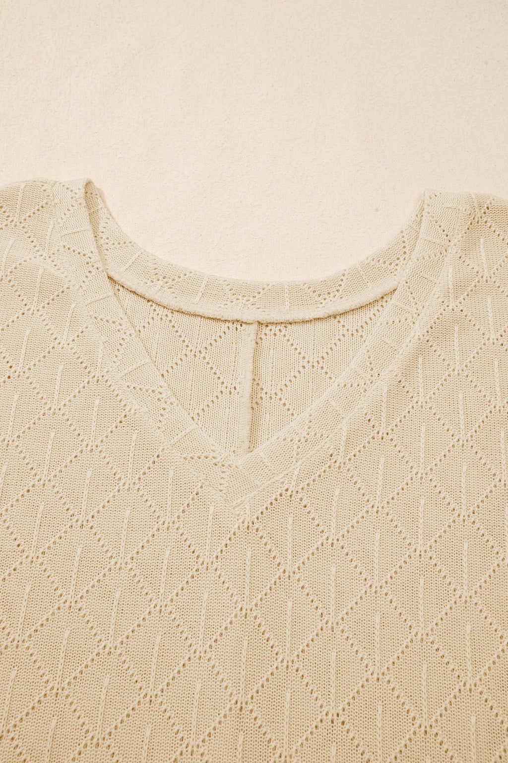 Plus Size Solid Pointelle Knit Rhombus V-Neck Top - Rooted & Reckless Co.