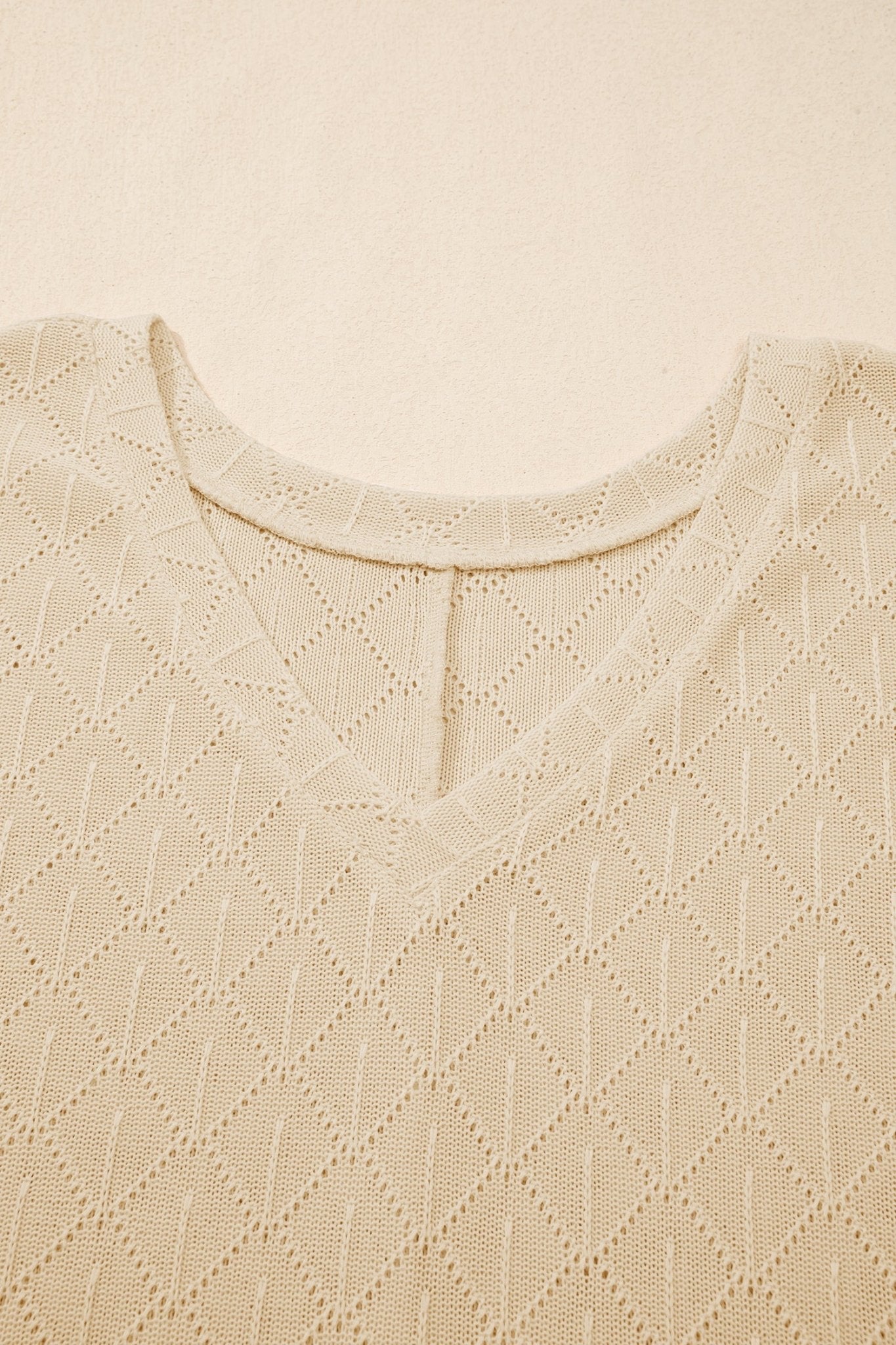 Plus Size Solid Pointelle Knit Rhombus V-Neck Top - Rooted & Reckless Co.