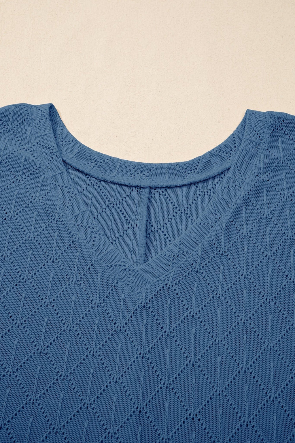 Plus Size Solid Pointelle Knit Rhombus V-Neck Top - Rooted & Reckless Co.
