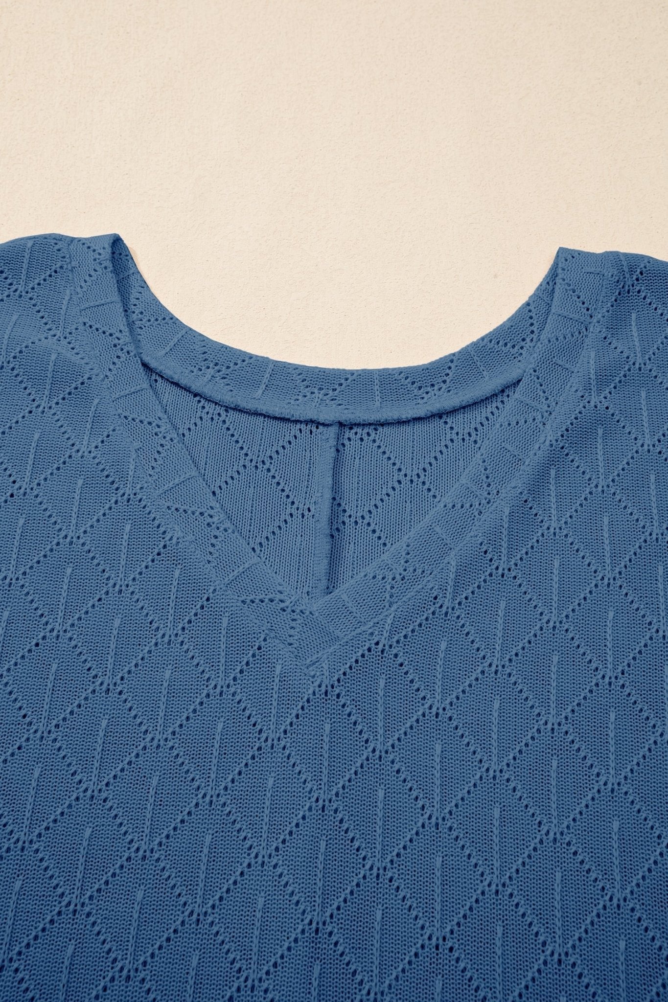 Plus Size Solid Pointelle Knit Rhombus V-Neck Top - Rooted & Reckless Co.