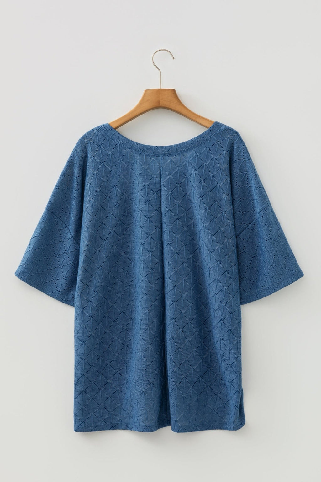 Plus Size Solid Pointelle Knit Rhombus V-Neck Top - Rooted & Reckless Co.