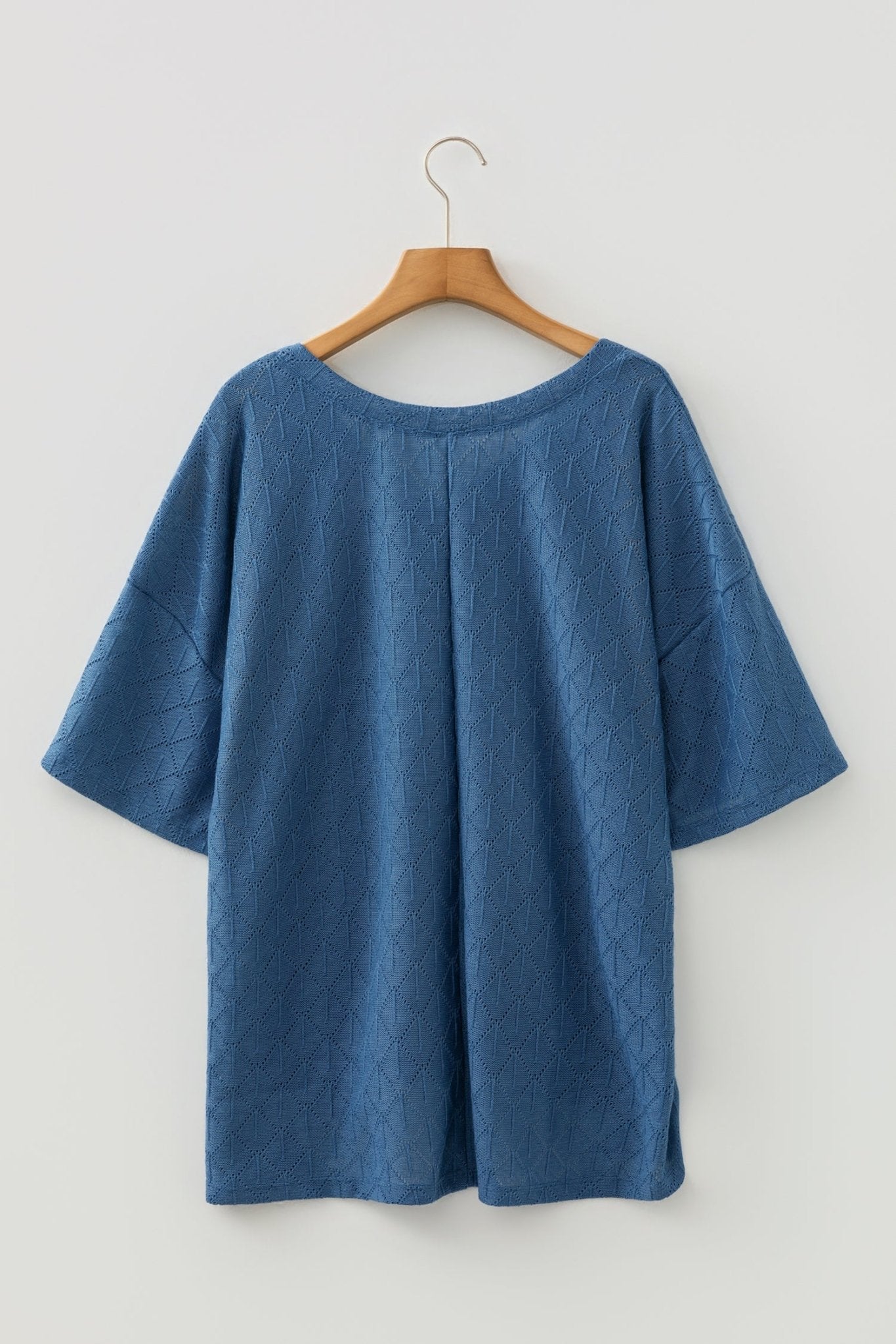 Plus Size Solid Pointelle Knit Rhombus V-Neck Top - Rooted & Reckless Co.