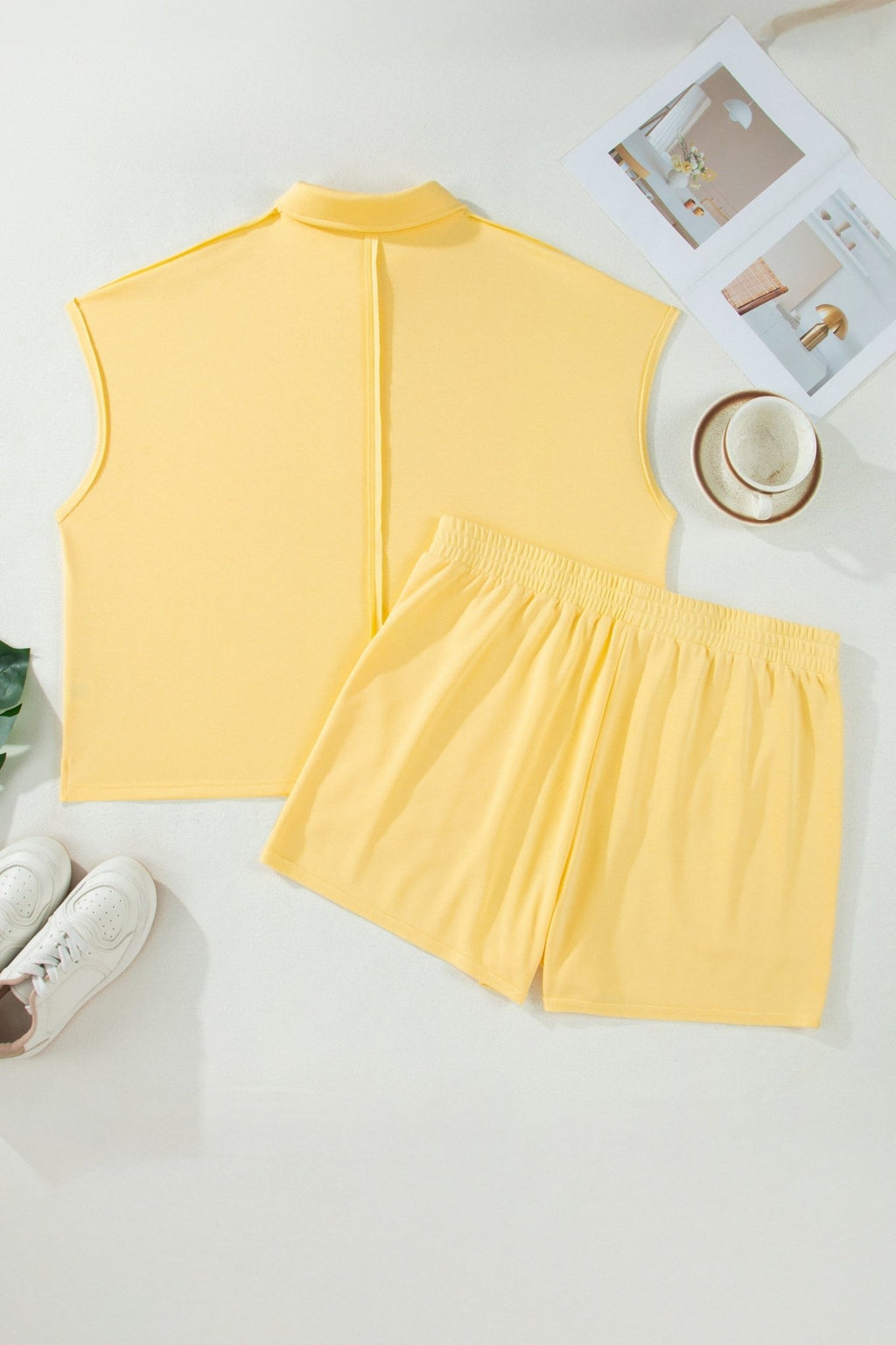 Plus Size Solid Polo Tee & Elastic Waist Shorts - Rooted & Reckless Co.