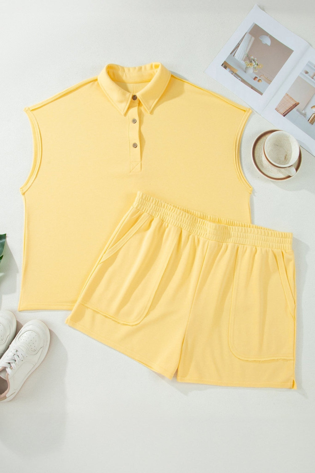Plus Size Solid Polo Tee & Elastic Waist Shorts - Rooted & Reckless Co.