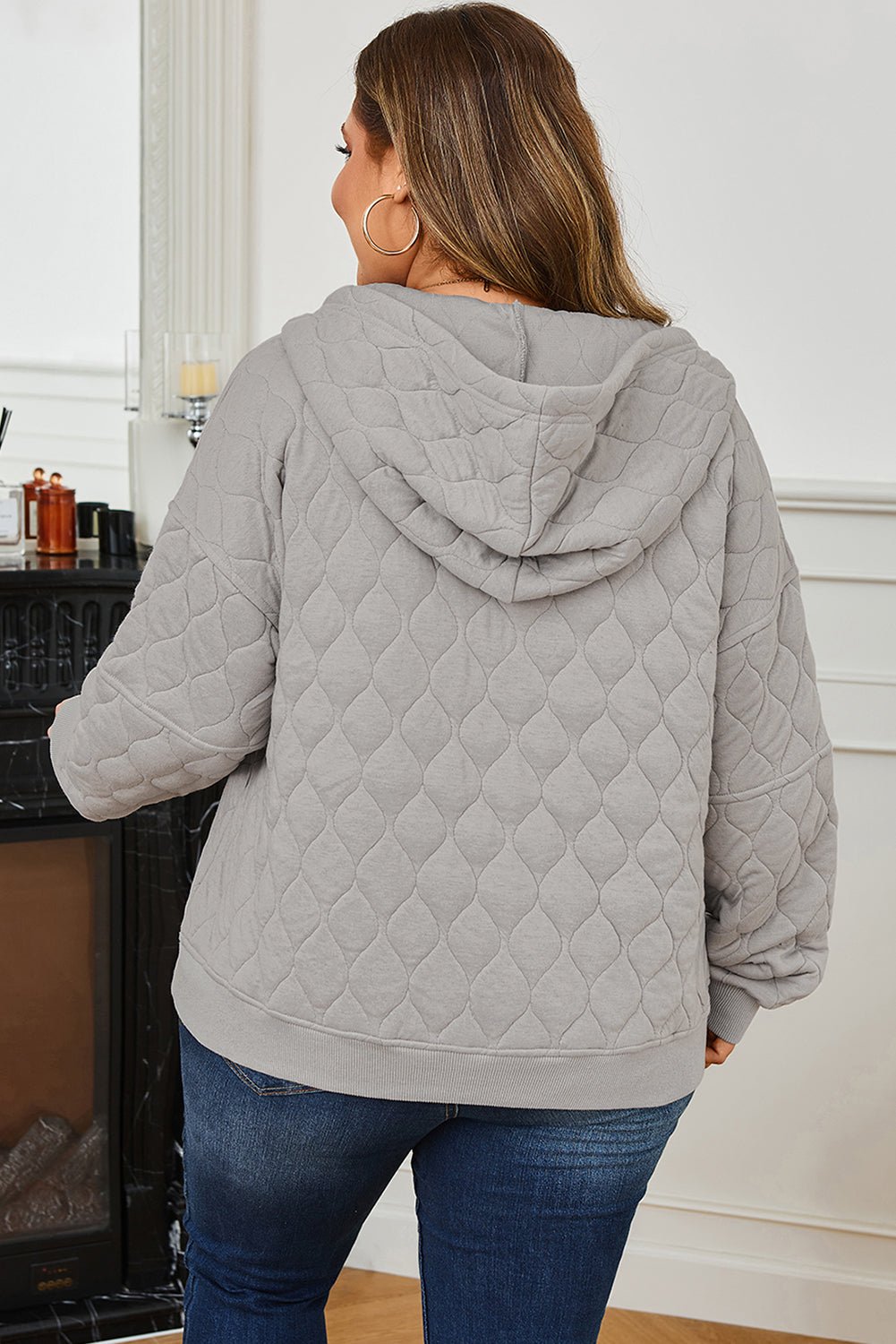 Plus Size Solid Quilted Quarter Zip Hoodie - Rooted & Reckless Co.