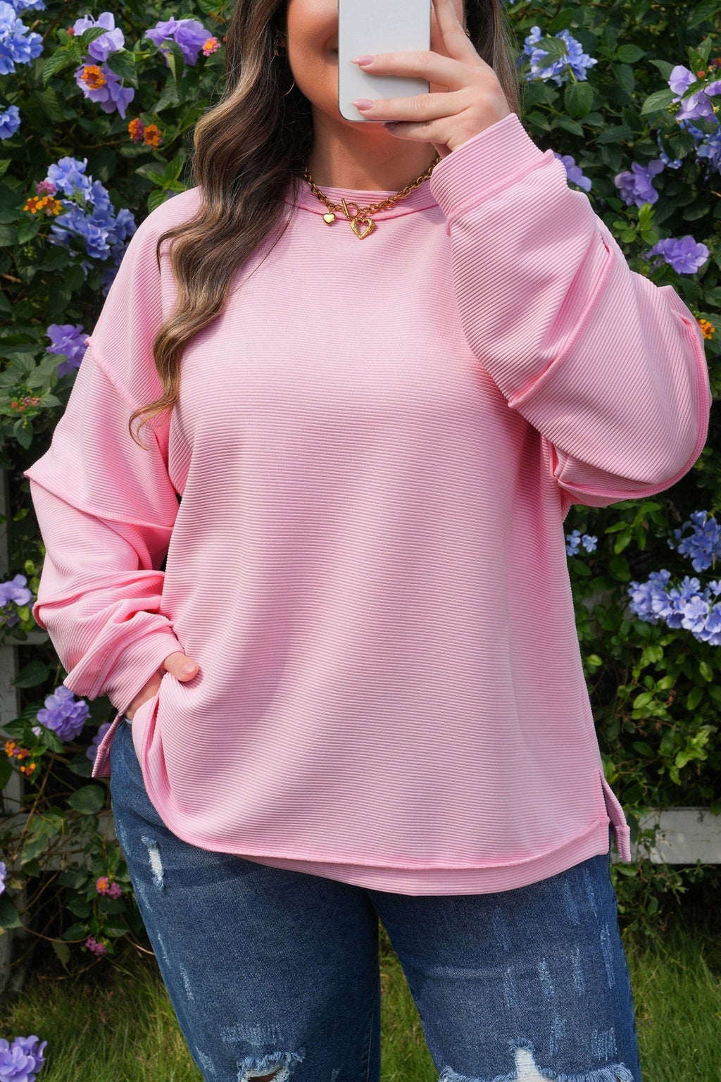Plus Size Solid Ribbed Drop Shoulder Top - Rooted & Reckless Co.