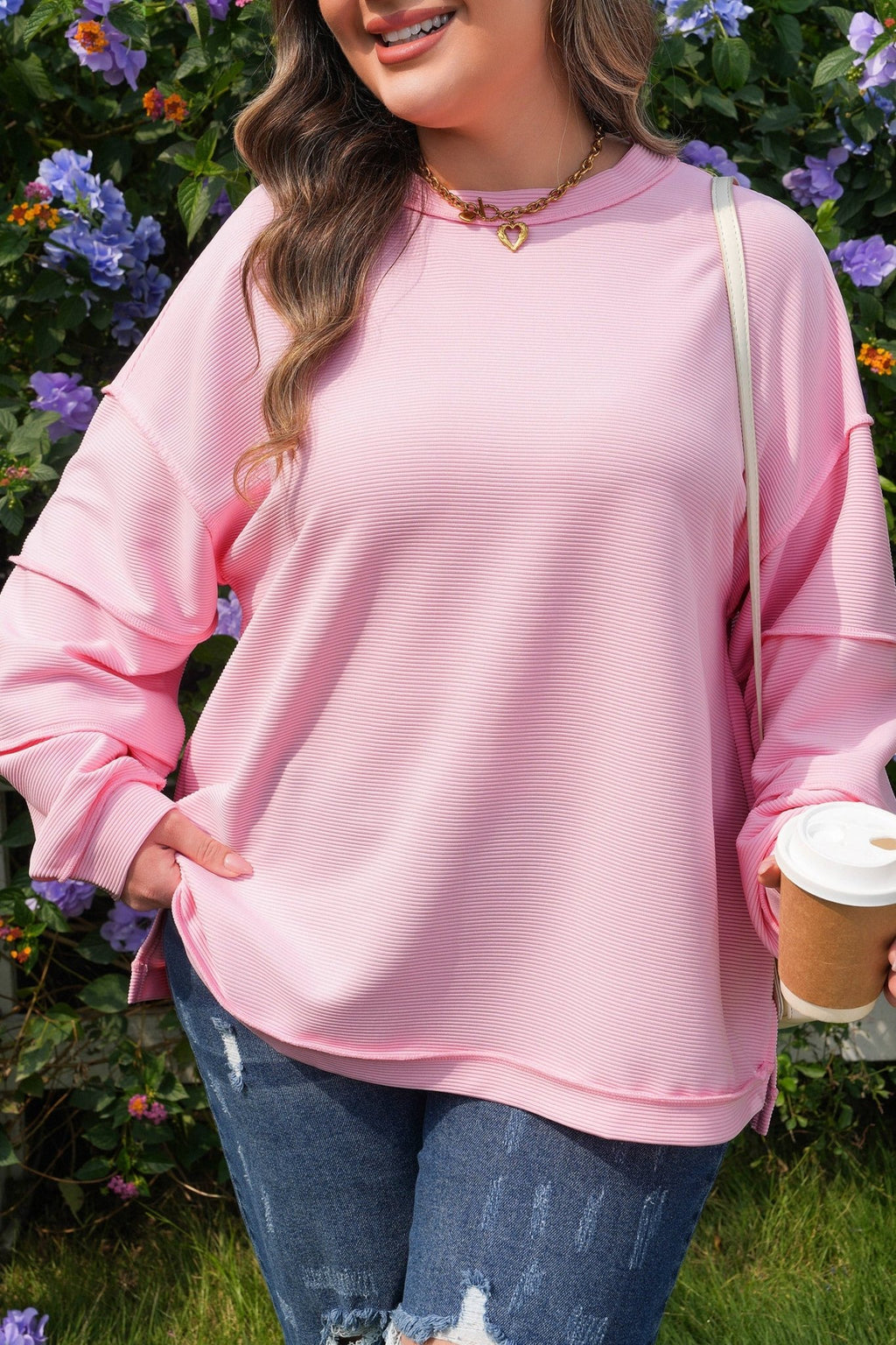 Plus Size Solid Ribbed Drop Shoulder Top - Rooted & Reckless Co.