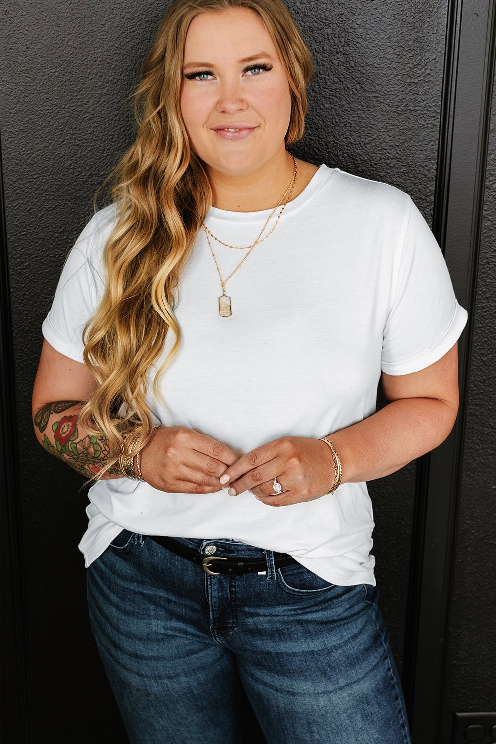 Plus Size Solid Rolled Short Sleeve T-Shirt - Rooted & Reckless Co.