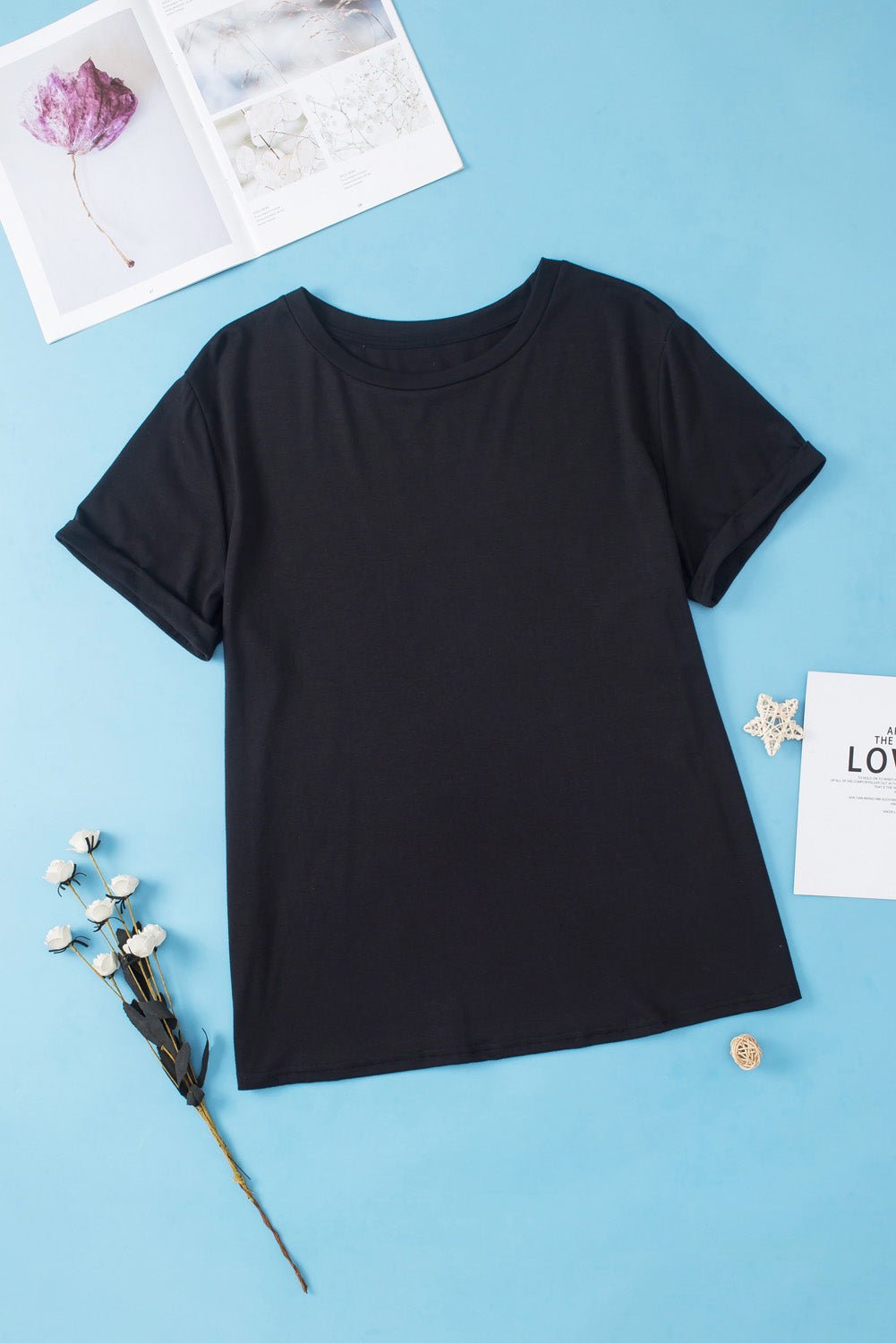 Plus Size Solid Rolled Short Sleeve T-Shirt - Rooted & Reckless Co.