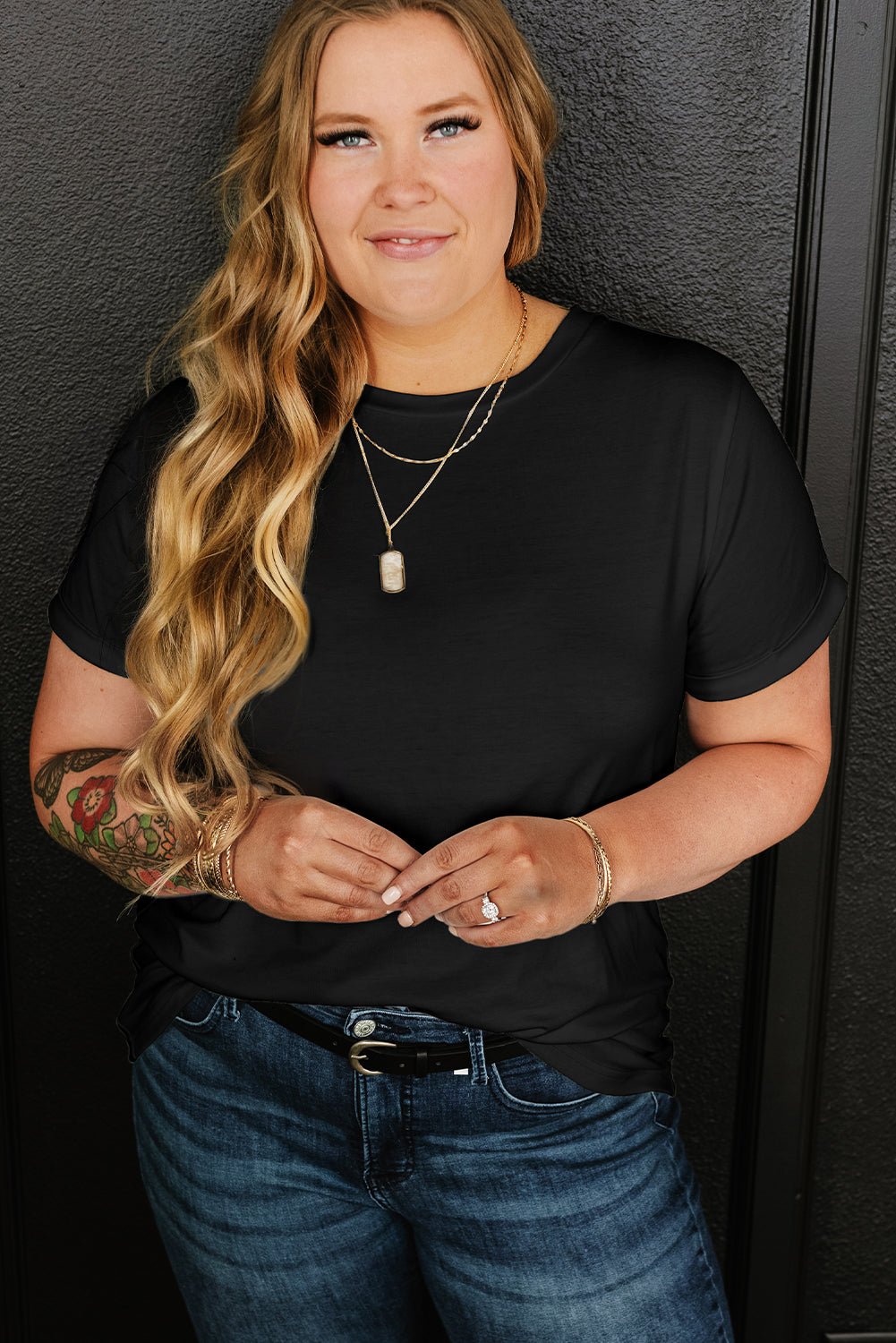 Plus Size Solid Rolled Short Sleeve T-Shirt - Rooted & Reckless Co.