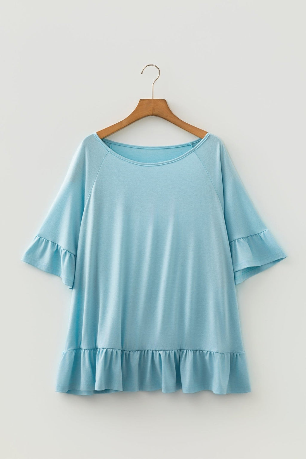 Plus Size Solid Ruffle Short Sleeve Blouse - Rooted & Reckless Co.