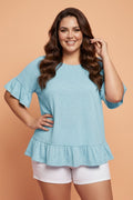 Plus Size Solid Ruffle Short Sleeve Blouse - Rooted & Reckless Co.