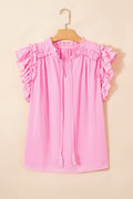 Plus Size Solid Ruffle Tassel Tie V-Neck Blouse - Rooted & Reckless Co.