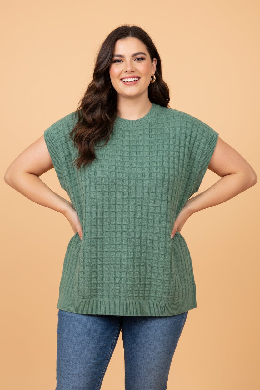 Plus Size Solid Textured Knit Short Sleeve Top - Rooted & Reckless Co.