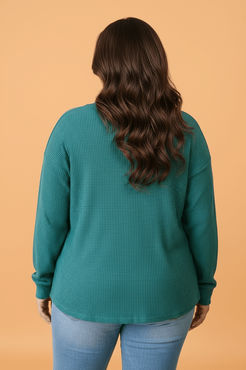 Plus Size Solid Waffle Knit Butted V-Neck Cardigan - Rooted & Reckless Co.