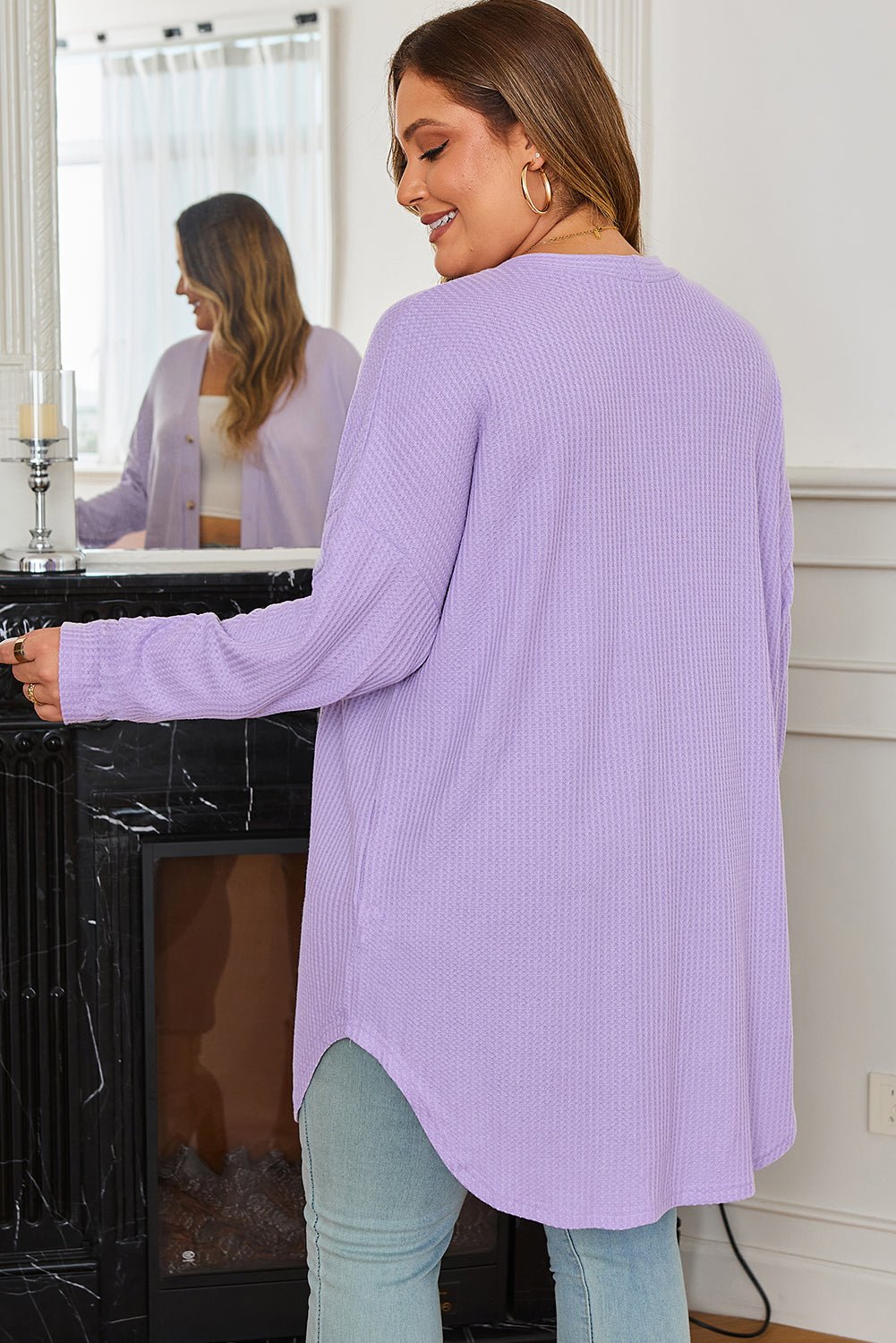 Plus Size Solid Waffle Knit Button-Front Cardigan - Rooted & Reckless Co.