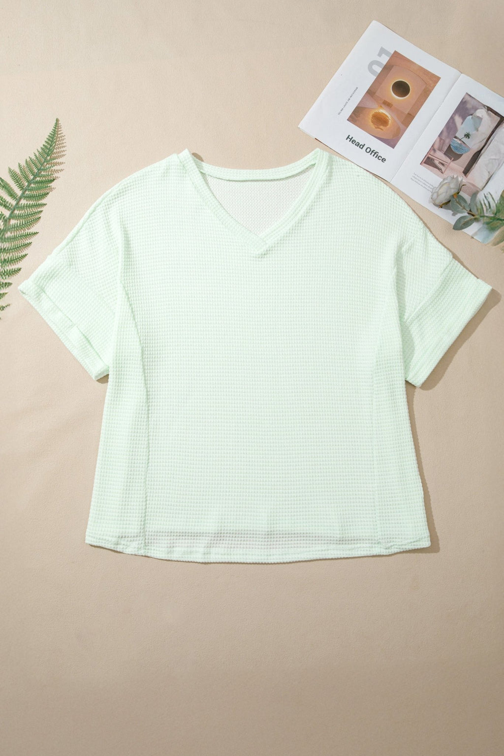 Plus Size Solid Waffle Knit V-Neck Short Sleeve Top - Rooted & Reckless Co.