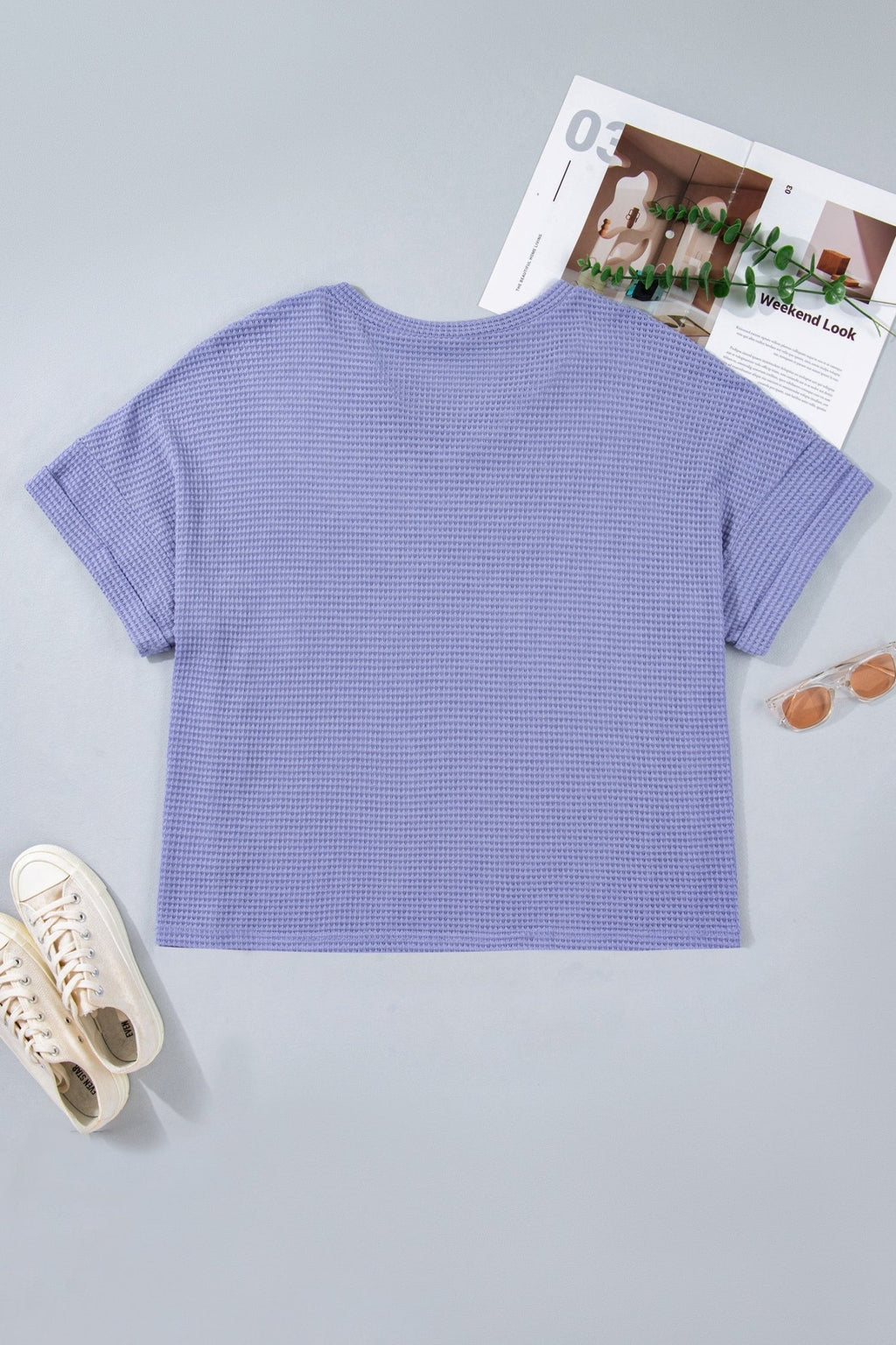 Plus Size Solid Waffle Knit V-Neck Short Sleeve Top - Rooted & Reckless Co.