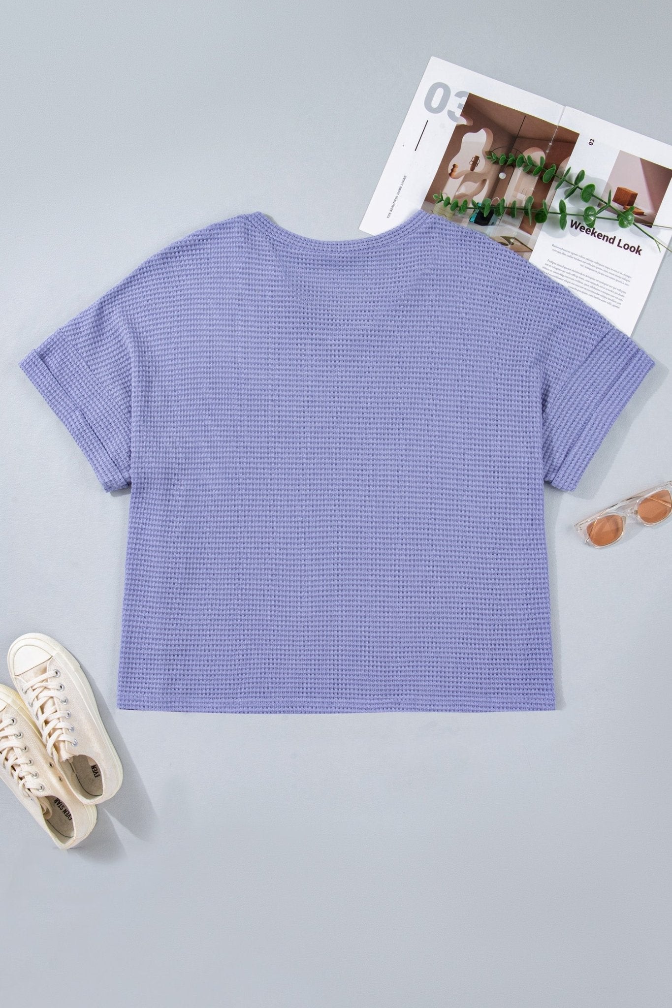 Plus Size Solid Waffle Knit V-Neck Short Sleeve Top - Rooted & Reckless Co.
