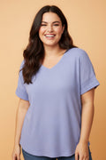 Plus Size Solid Waffle Knit V-Neck Short Sleeve Top - Rooted & Reckless Co.